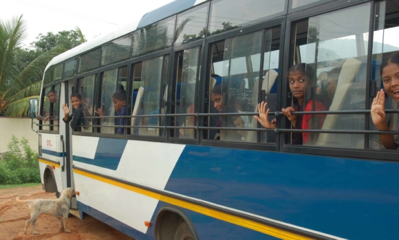 A bus on the campus of the Children of faith Home in India