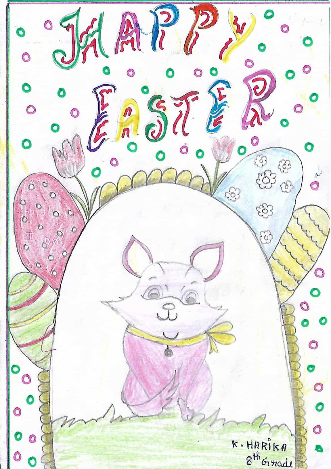 A student in India's drawing of a animal with Happy Easter