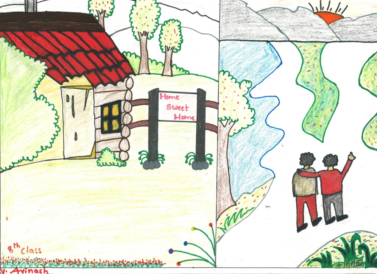 Drawing by and 8th grade student at the Children of Faith Home in Vishakhapatnam, India