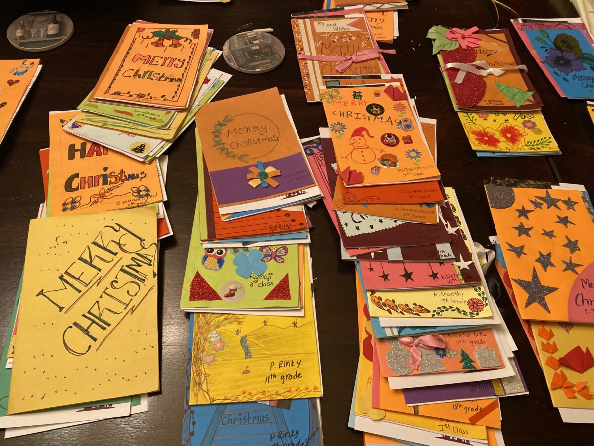 Beautiful, colorful cards handmade as a thank you to the sponsor of a child in the children of Faith Home in India.