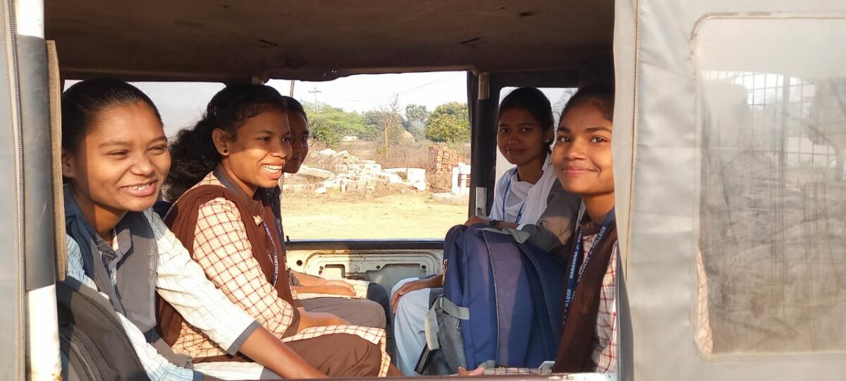 Girls in new van at COF in India