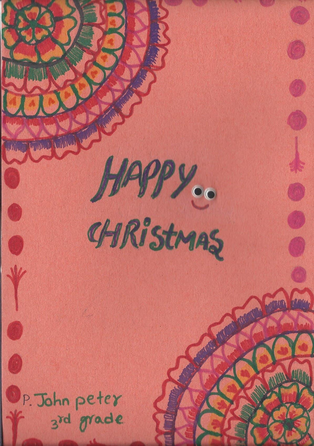 Handmade personalized Christmas Card made by a young child in India.