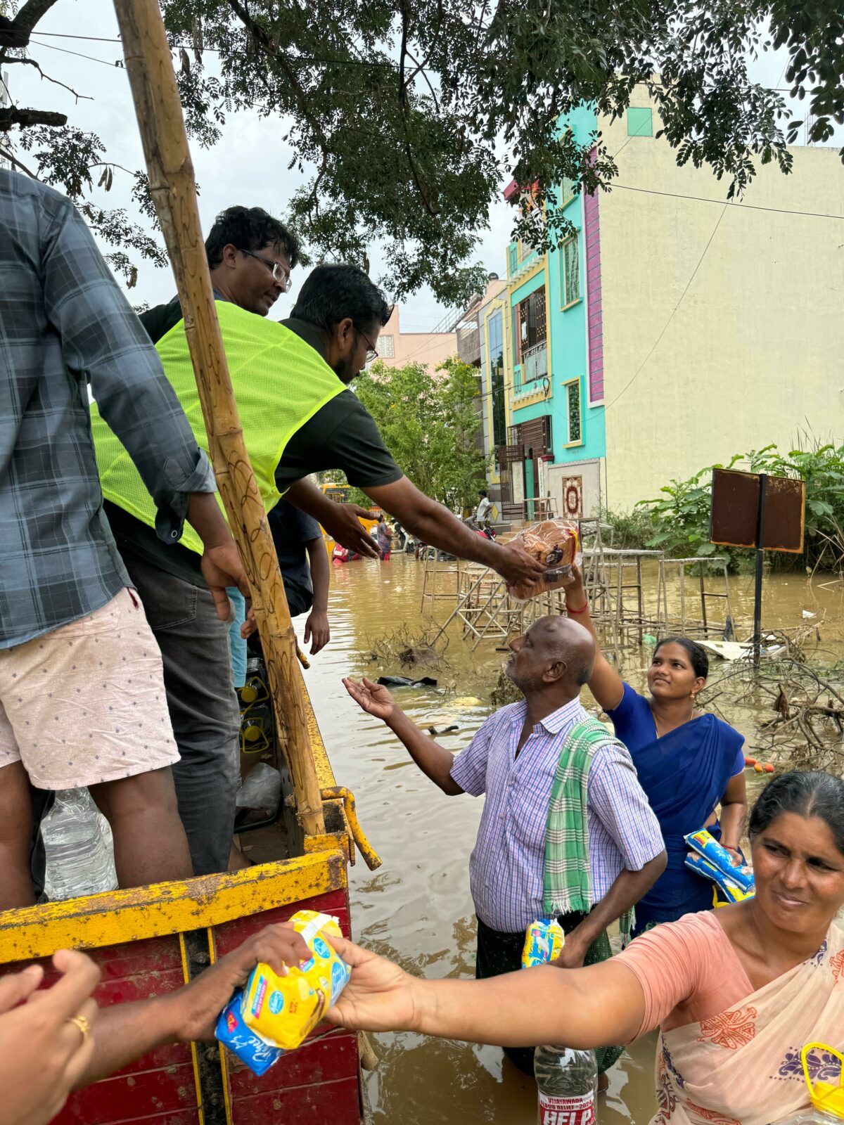 Volunteers bring needed supplies to flood victims in Vijayawada India