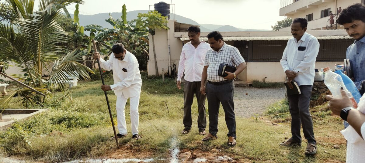 Neighobrs and staff gather for the ground breaking of new kitchen at Children of Faith in India