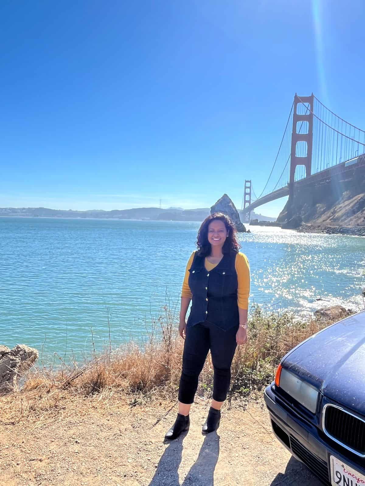 Rosie visited the Golden Gate Bridge on her recent visit to US